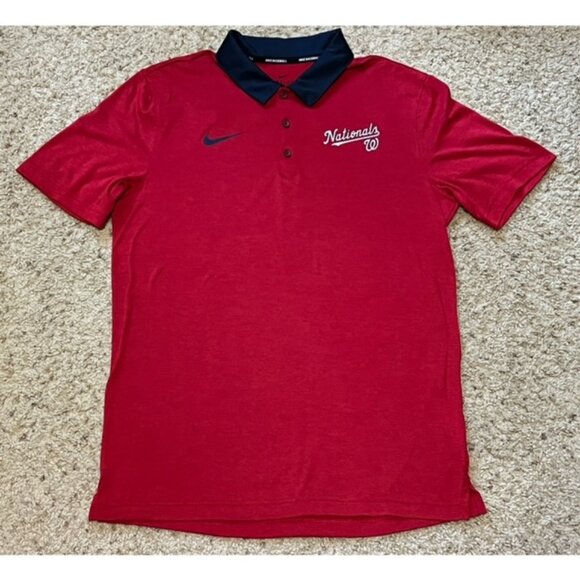 Washington Nationals Nike Dri Fit Red Navy Polo Golf Shirt Size Medium M EUC - Picture 1 of 4